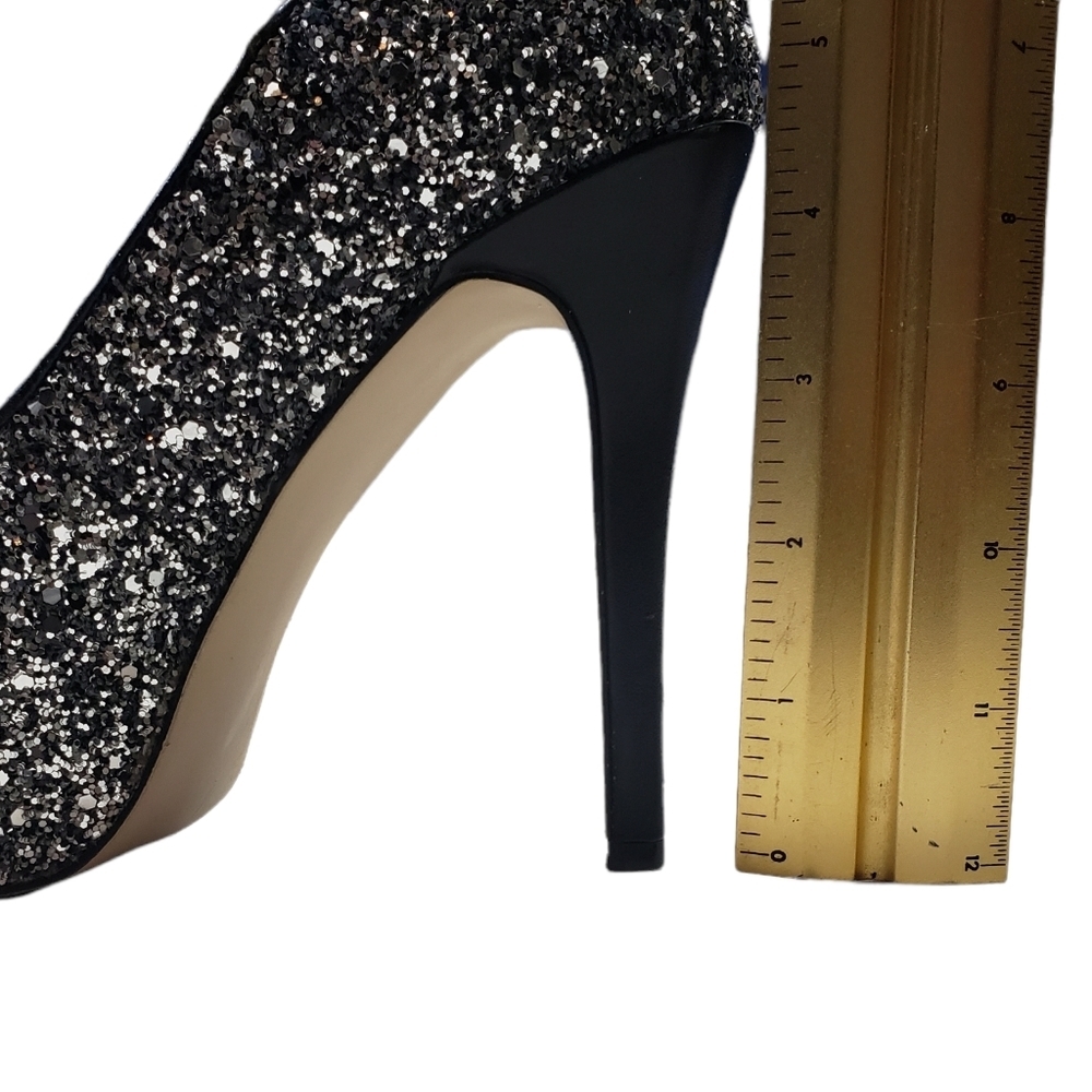Madden Girl Black Silver Sequin Glitter Platform Heels Sz 9 Evening Party Gothic - Picture 11 of 13